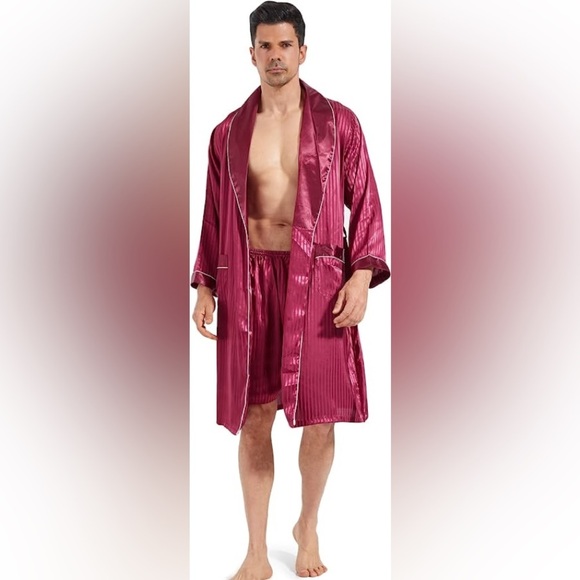 New Mens Silky Pajama Robe Short Set w/ 2 Pockets Multiple Sizes - Picture 1 of 2